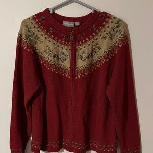 Croft‎ & Barrow Red and Beige Embroidered Cardigan